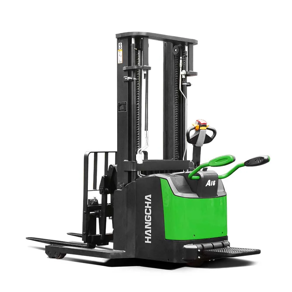 Apilador serie A de rango alto con horquilla retráctil de operador de pie 1.2–1.6 t (litio)