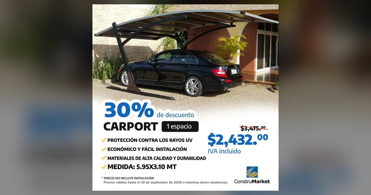 Carport de 1 espacio con 30 % de descuento