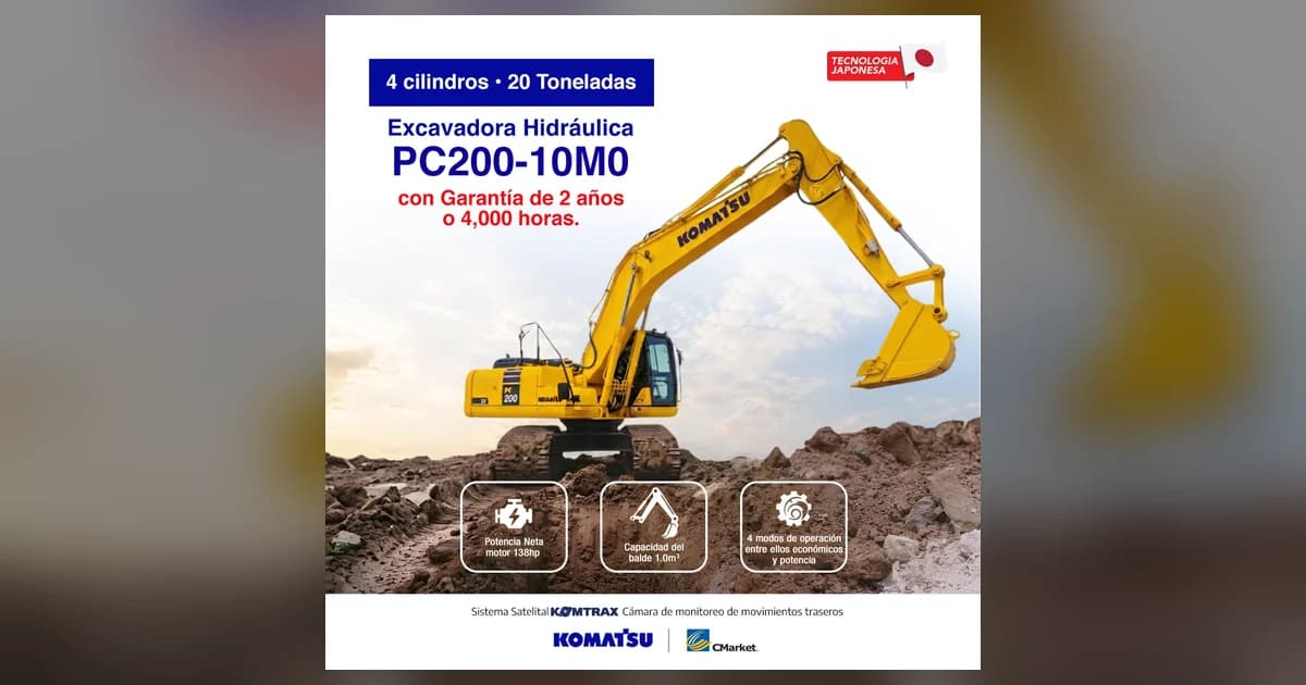 Excavadora Komatsu PC200-10M0 con garantía de 2 años