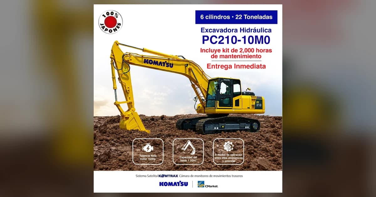 Excavadora Komatsu PC210-10M0 con kit de 2,000 horas