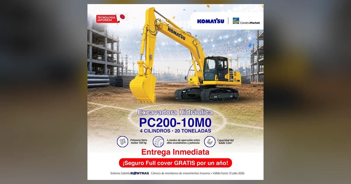 Excavadora Komatsu PC200-10M0 con seguro full cover gratis