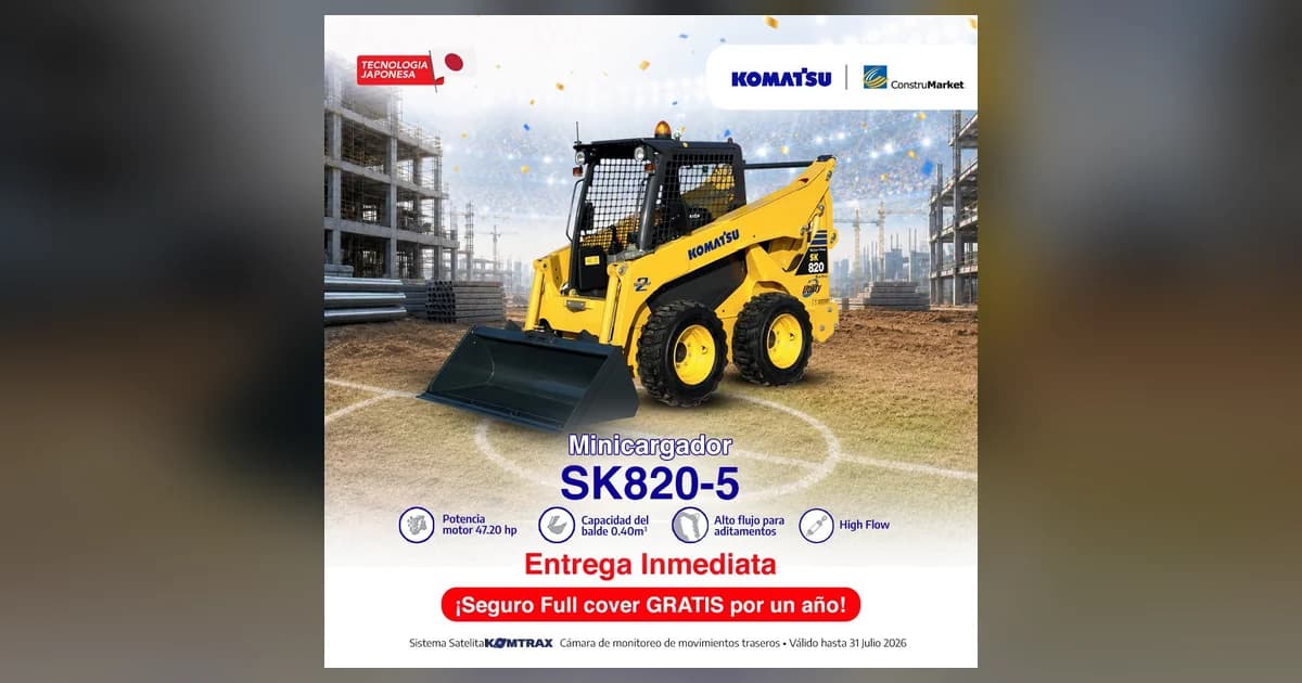 Minicargador Komatsu SK820-5 con seguro full cover gratis