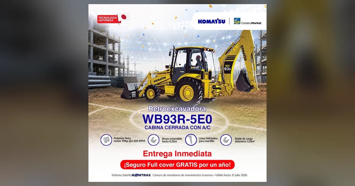 Komatsu WB93R-5E0 backhoe with free full-cover insurance