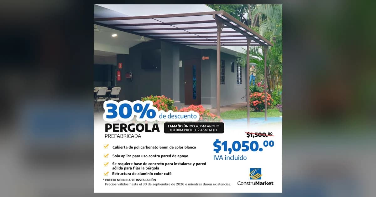 Pérgola prefabricada con 30 % de descuento