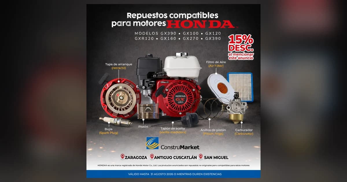 Honda engine parts — 15% off