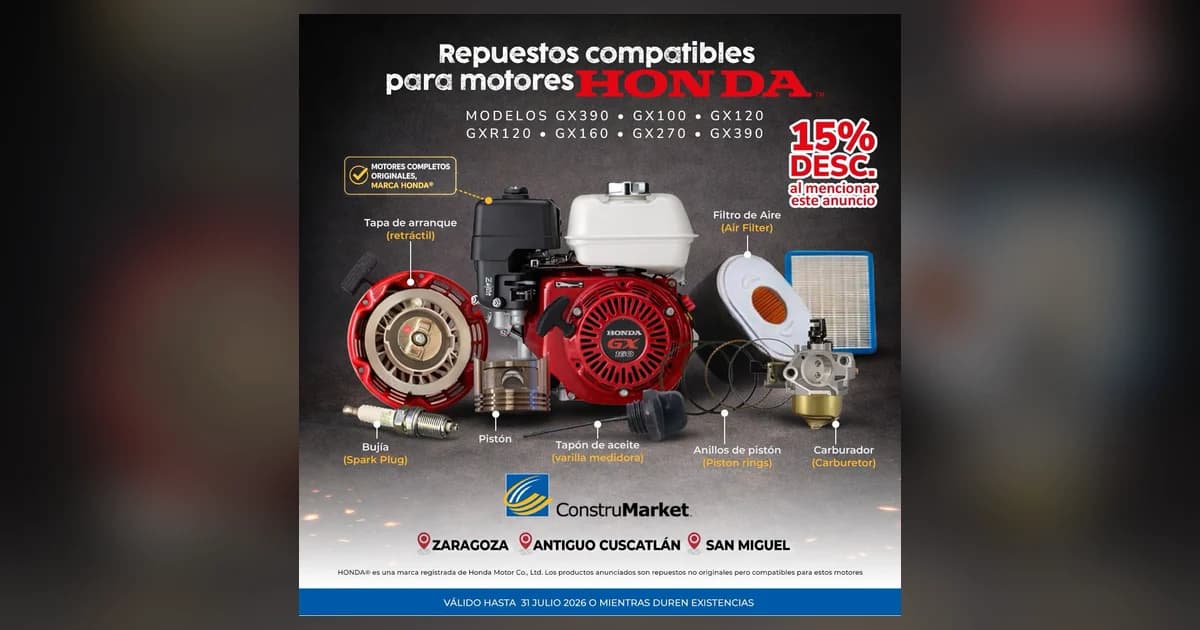 Repuestos para motores Honda — 15% de descuento