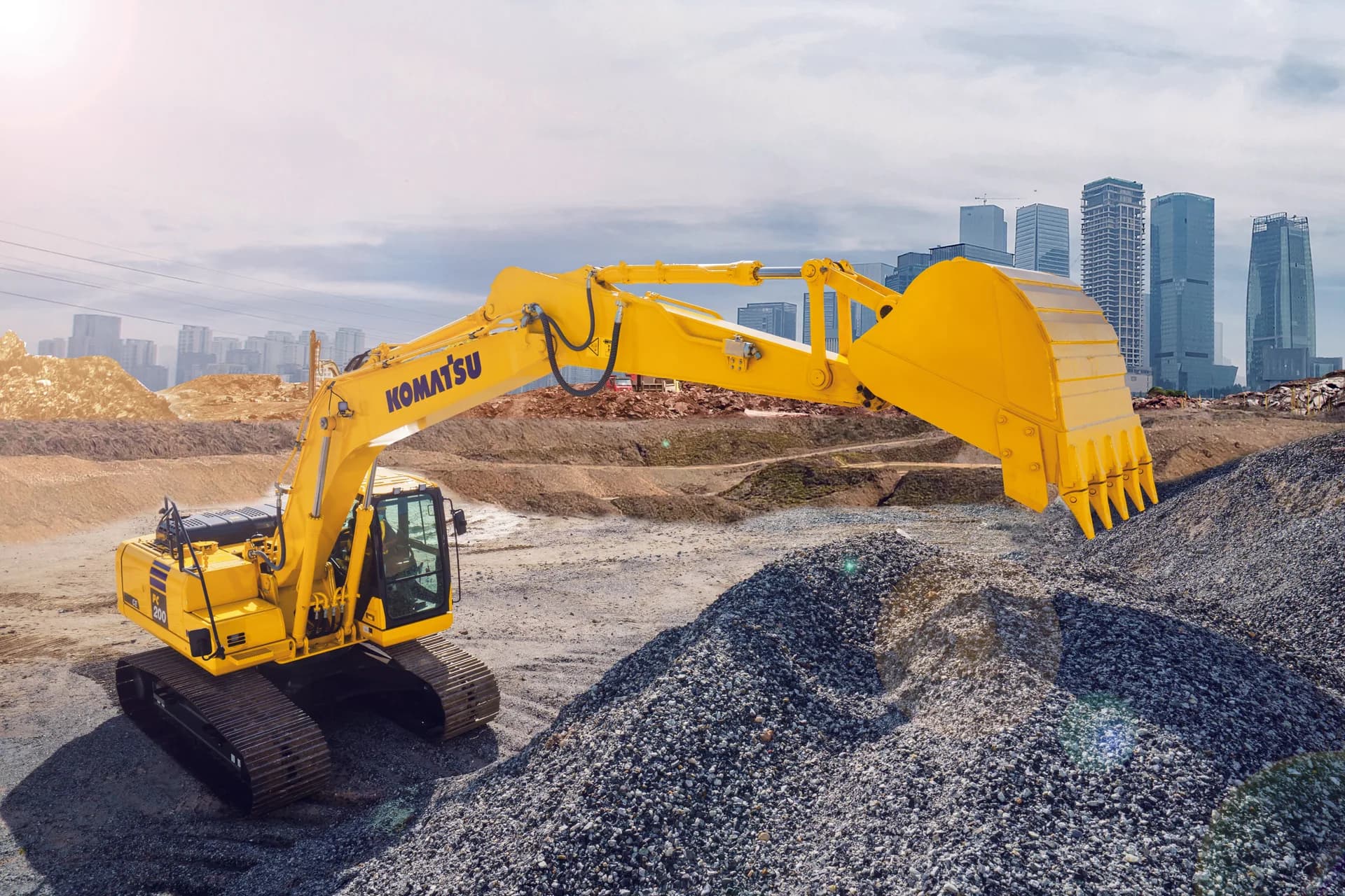 Komatsu excavator on an urban public-works site